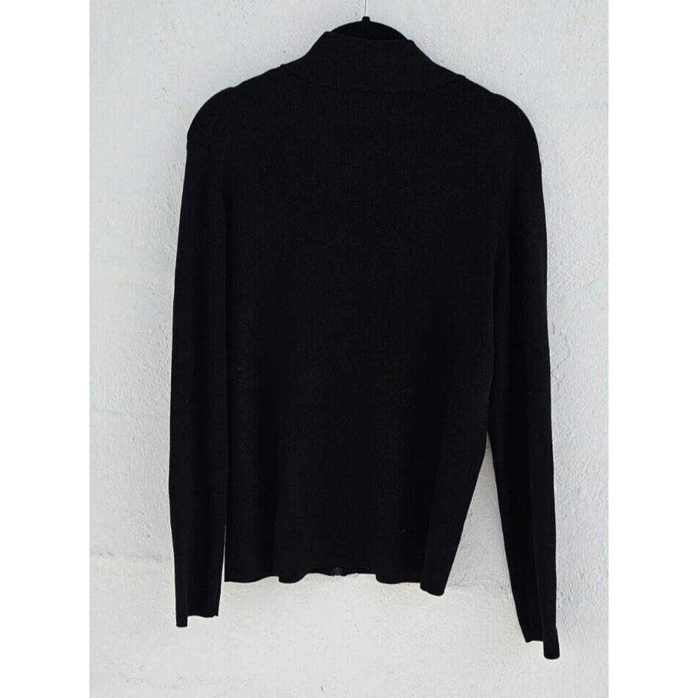 Vintage Chicos Sweater Jacket 1 Black Silk Nylon Rhinestone Zip Rib Cardigan 90s - Picture 6 of 8